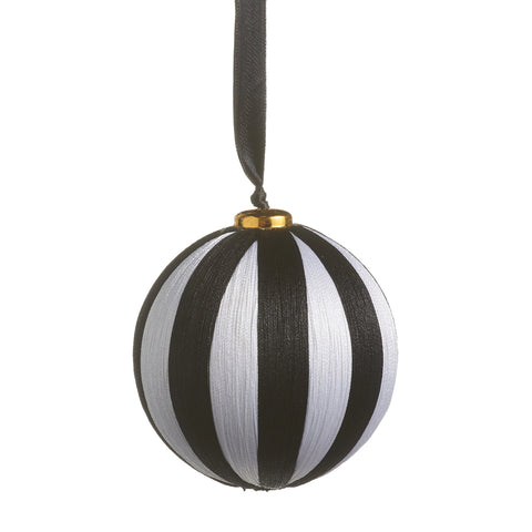 Black and White Striped Yarn Ball Ornament, 3.5"
