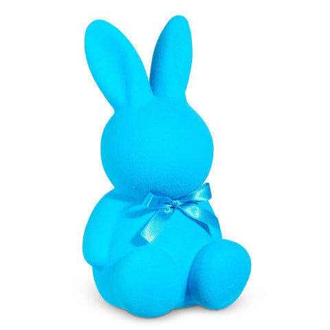 Blue Flocked Bunny Figurine, 12"
