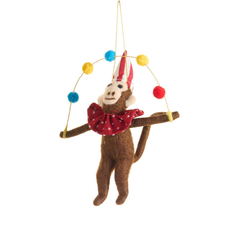 Circus Monkey Ornament, 6.5" (2 styles - sold individually)