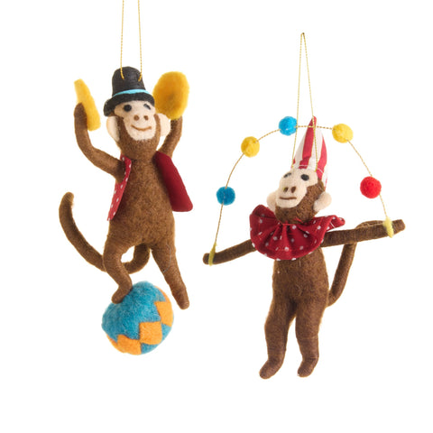 Circus Monkey Ornament, 6.5" (2 styles - sold individually)