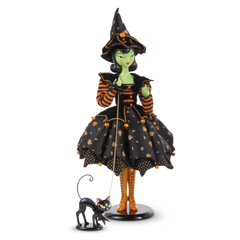 Green Witch Fashionista with Cat Figurine, 36"