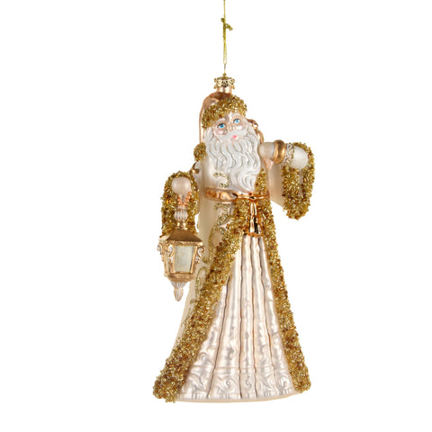 Ivory and Gold Glass Santa Ornament, 8"