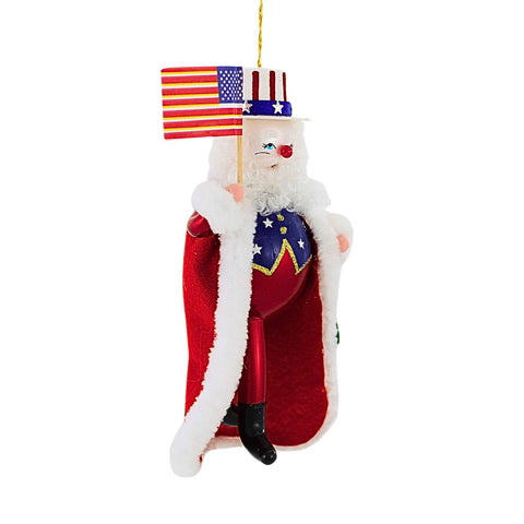 Americana Santa Glass Ornament, 6.5"