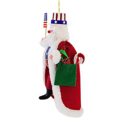 Americana Santa Glass Ornament, 6.5"