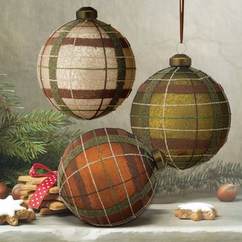Glass Matte Plaid Ball Ornament, 4" (3 styles - sold individually)