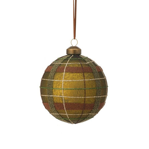 Glass Matte Plaid Ball Ornament, 4" (3 styles - sold individually)