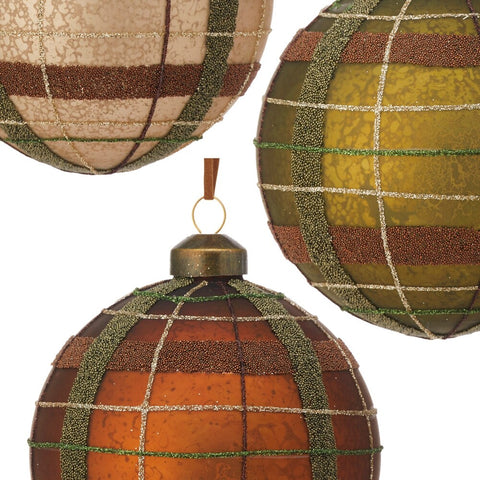 Glass Matte Plaid Ball Ornament, 4" (3 styles - sold individually)