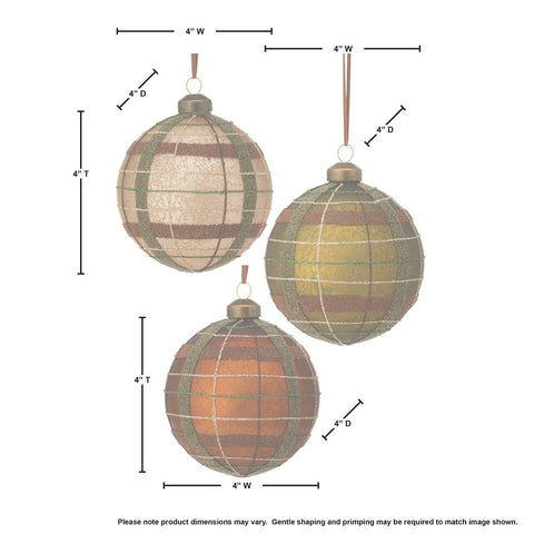 Glass Matte Plaid Ball Ornament, 4" (3 styles - sold individually)