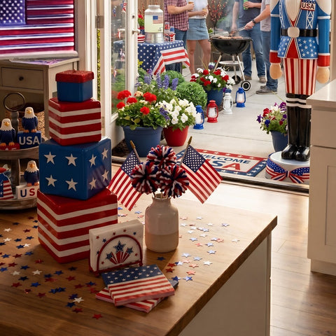"4th of July" Pom-Pom Pick, 12" (Red/Blue/White)
