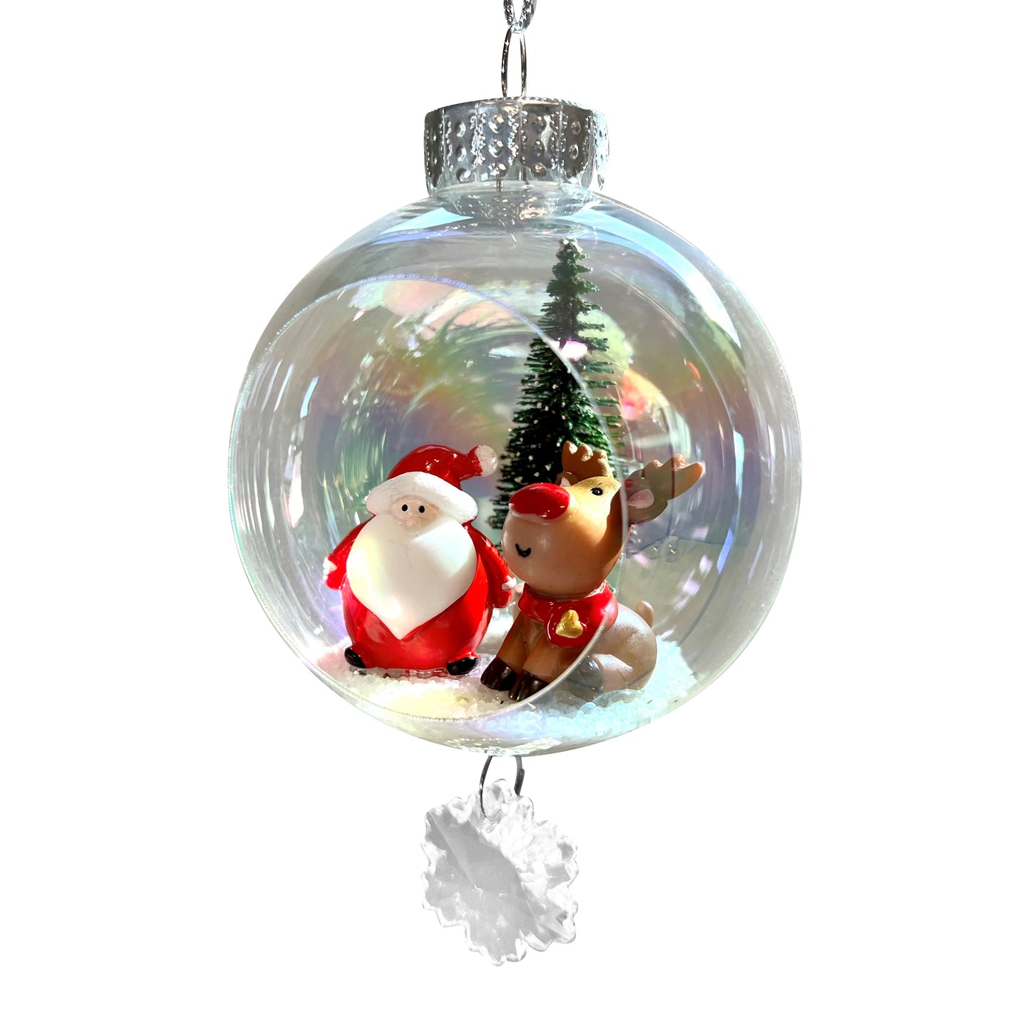 Fat Santa & Rudolph Plastic Ornament with Magnetic Crystal 3" x 7"