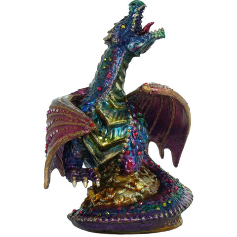 Glass Violet Dragon on Treasure Ornament