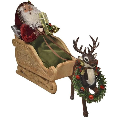Sleigh Santa w/ Reindeer Figurine, 13"