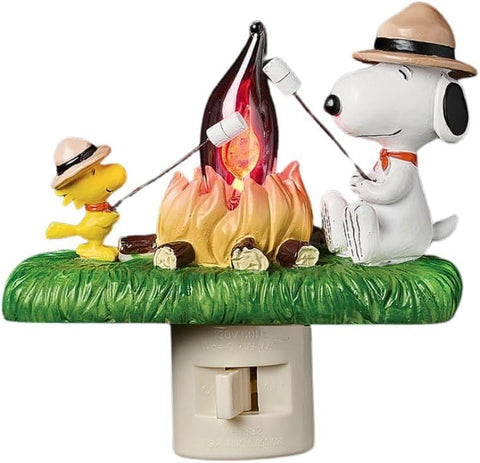 Snoopy and Woodstock Roasting Marshmallows Flickering Night Light, 4.5"