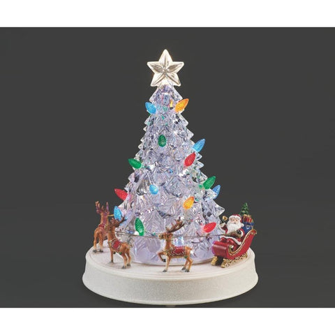 Lighted Musical Tree W/ Rotating Santa In A Reindeer Sleigh, 12"