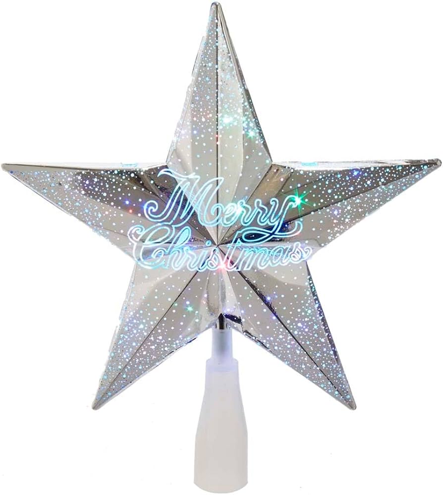8.75" 18-Light "Merry Christmas" LED Silver Star Treetop