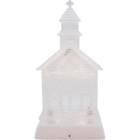 11.5"H Lighted Swirl Church w/Tree & Wreath
