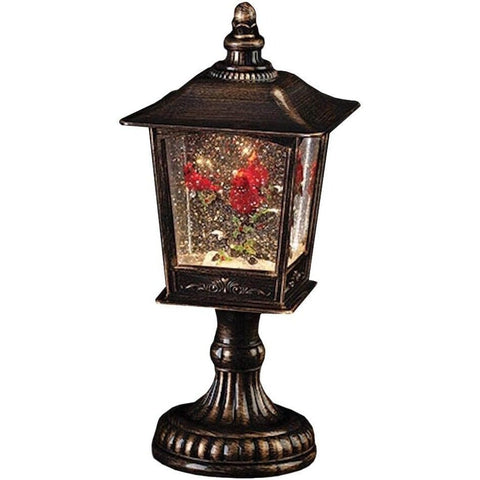 LED Swirl Black Lantern w/ Cardinals on Branch, 12"