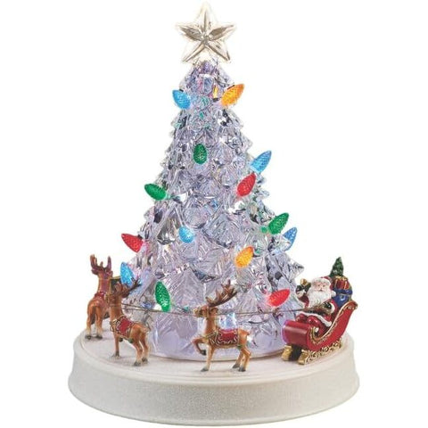Lighted Musical Tree W/ Rotating Santa In A Reindeer Sleigh, 12"