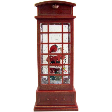 LED Phone Booth Santa Water Globe, 10"
