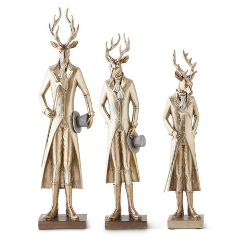 Gold Resin Standing Deer w/ Walking Sticks (Set of 3)