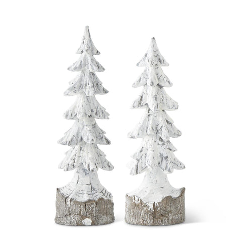 Set of 2 Resin Antique Silver and White Trees