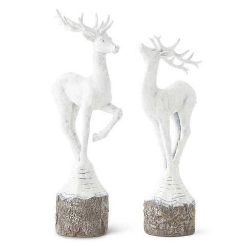 Set of 2 Resin Antique Silver and White Reindeer