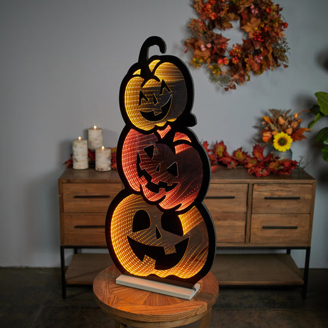 Triple Jack-o-Lantern Infinity Light 35.5"H Acrylic w/UL Plug