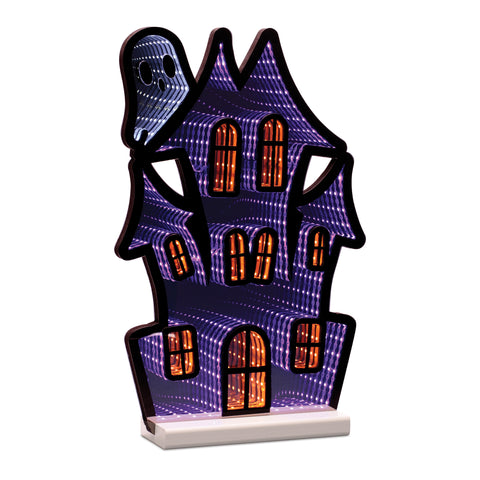 Haunted House w/Ghost Infinity Light 16"H Acrylic w/UL Plug