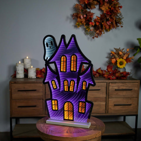 Haunted House w/Ghost Infinity Light 23.5"H Acrylic w/UL Plug