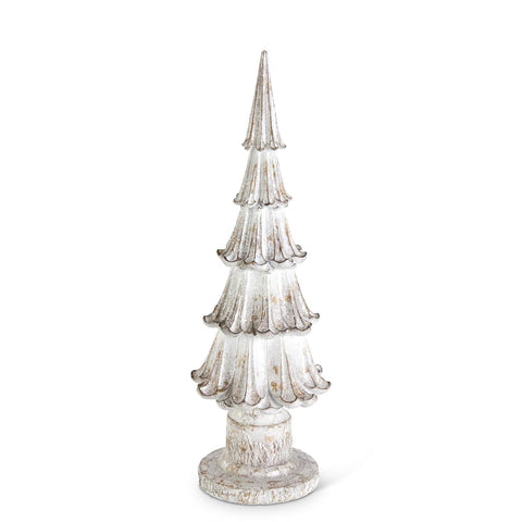 Set of 2 Glittered Whitewashed Resin Trees on Pedestal