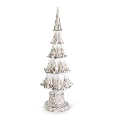 Set of 2 Glittered Whitewashed Resin Trees on Pedestal