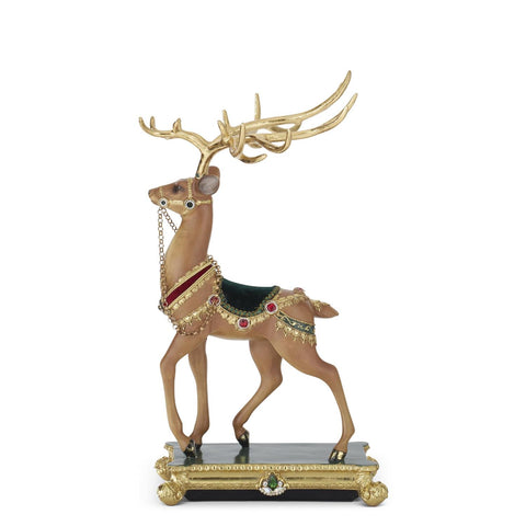 21" Green Gold & Burgundy Resin Ornate Reindeer