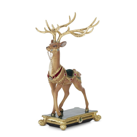 21" Green Gold & Burgundy Resin Ornate Reindeer