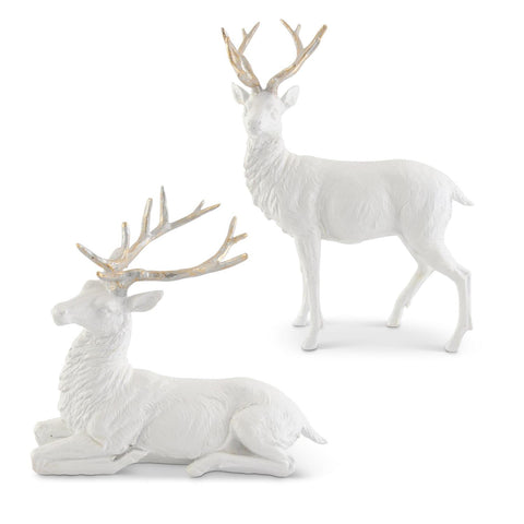 White Glittered Resin Deer w/Gold Antlers (Sold Individually)