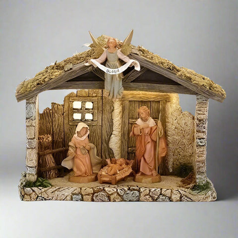 4 Figure Nativity Set With Resin Stable, 5″