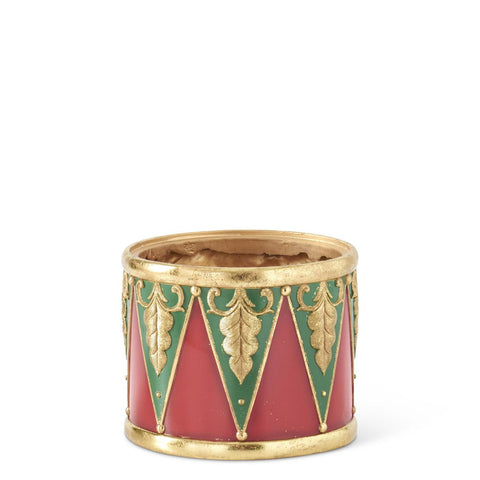 Set of 3 Red Green & Gold Resin Nesting Drum Con