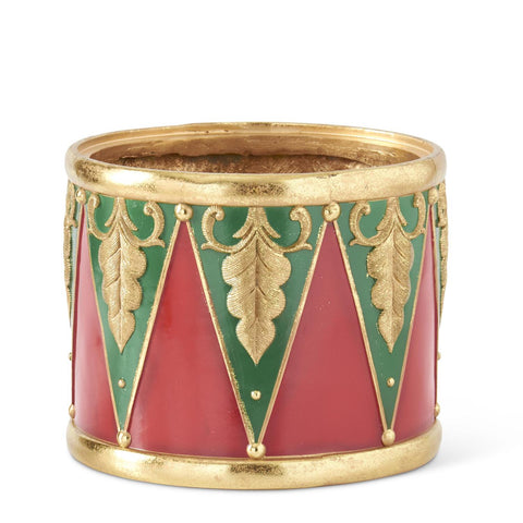 Set of 3 Red Green & Gold Resin Nesting Drum Con