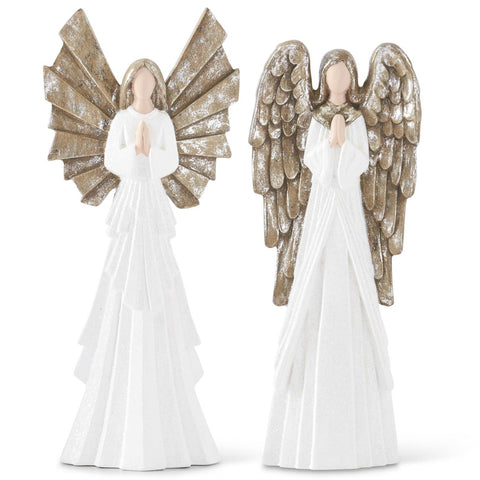 Set of 2 White Glittered Praying Angels