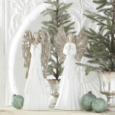 Set of 2 White Glittered Praying Angels