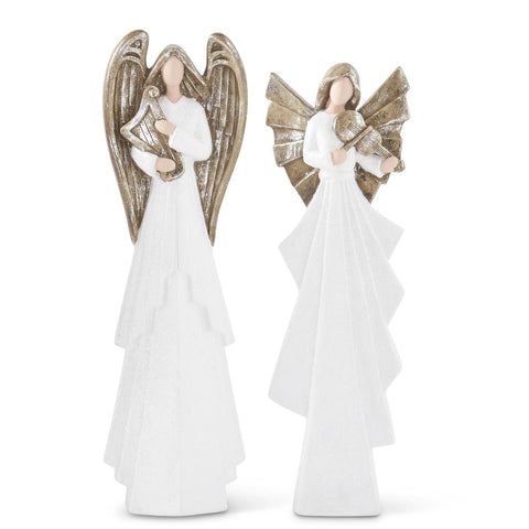 Set of 2 White Glittered Angels Playing Instruments