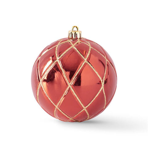 Shatterproof Red w/Gold Glitter Ball Ornament, 4"