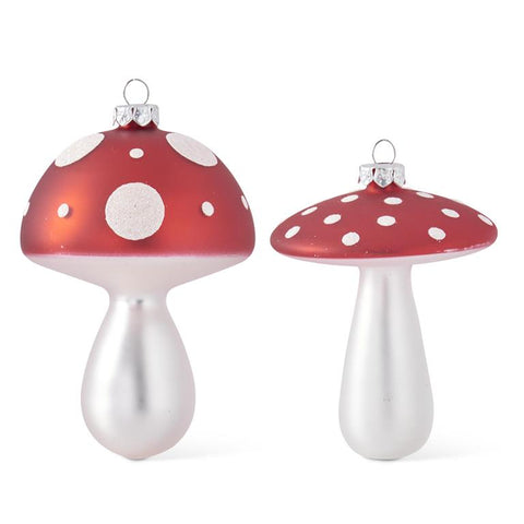 Red & White Polka Dot Mushroom Glass Ornament (2 styles - sold individually)