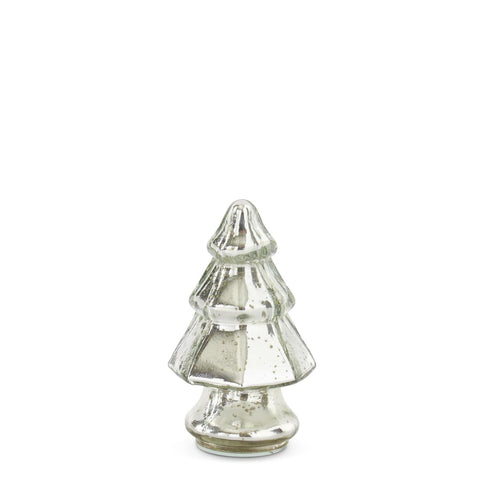 Mini Silver Mercury Glass Christmas Tree Figurine, 5.25" (4 Styles - sold individually)