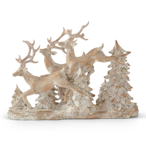 15.25" Resin Tan Whitewashed 3 Prancing Reindeer