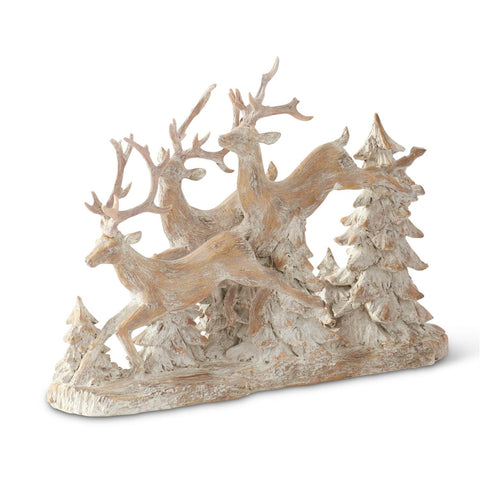 15.25" Resin Tan Whitewashed 3 Prancing Reindeer