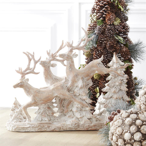 15.25" Resin Tan Whitewashed 3 Prancing Reindeer