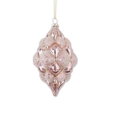 6" Beaded Pink Mercury Glass Teardrop Hobnail Ornament