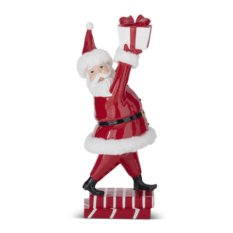 16.5" Glossy Red Resin Santa Holding Gift