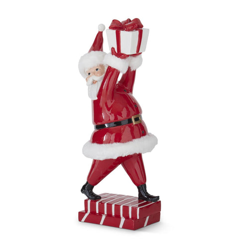 16.5" Glossy Red Resin Santa Holding Gift