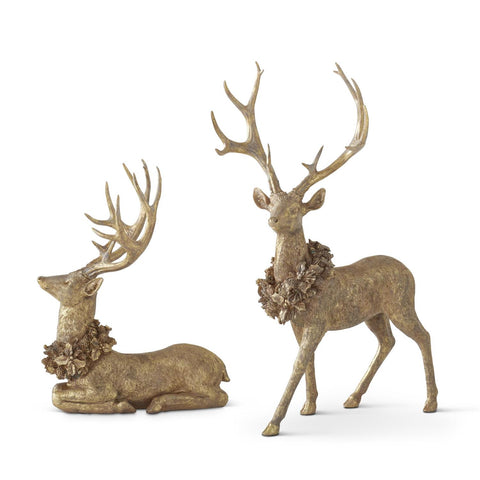 Set of 2 Gold Resin Deer